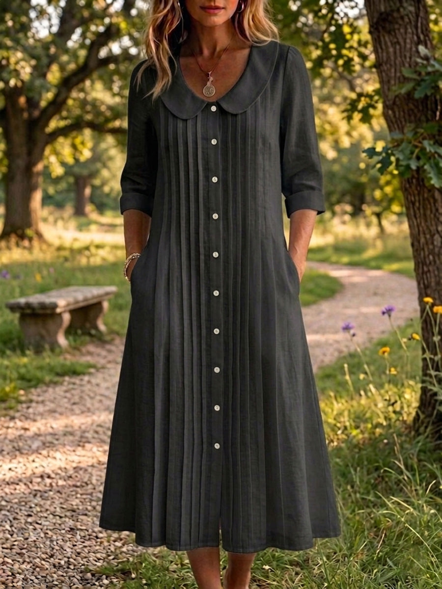 New Arrivals🔥 Women's Peter Pan Collar Casual Loose Pleated Cotton And Linen Dress