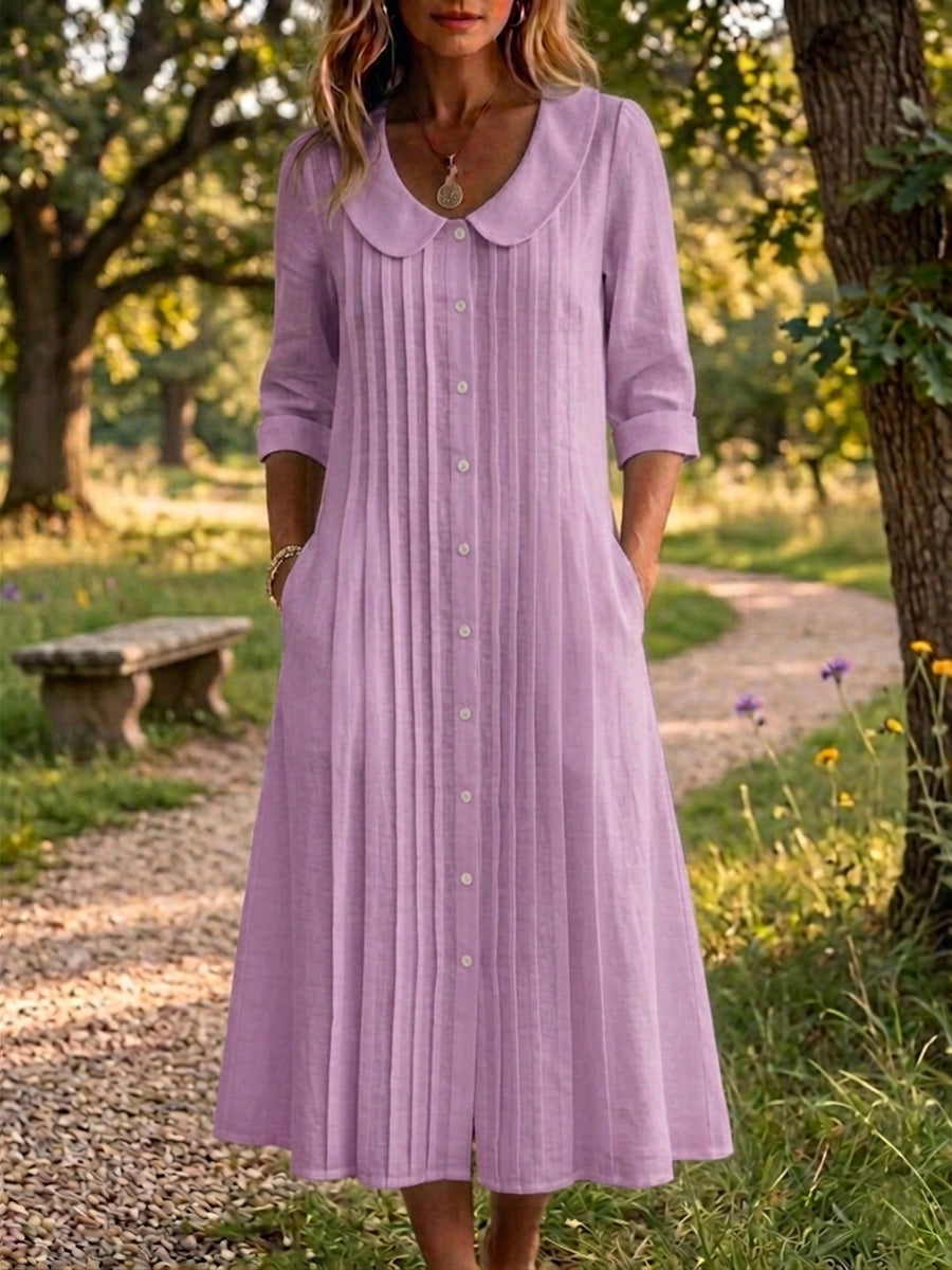 New Arrivals🔥 Women's Peter Pan Collar Casual Loose Pleated Cotton And Linen Dress