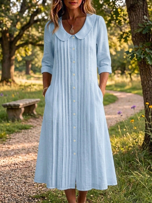 New Arrivals🔥 Women's Peter Pan Collar Casual Loose Pleated Cotton And Linen Dress